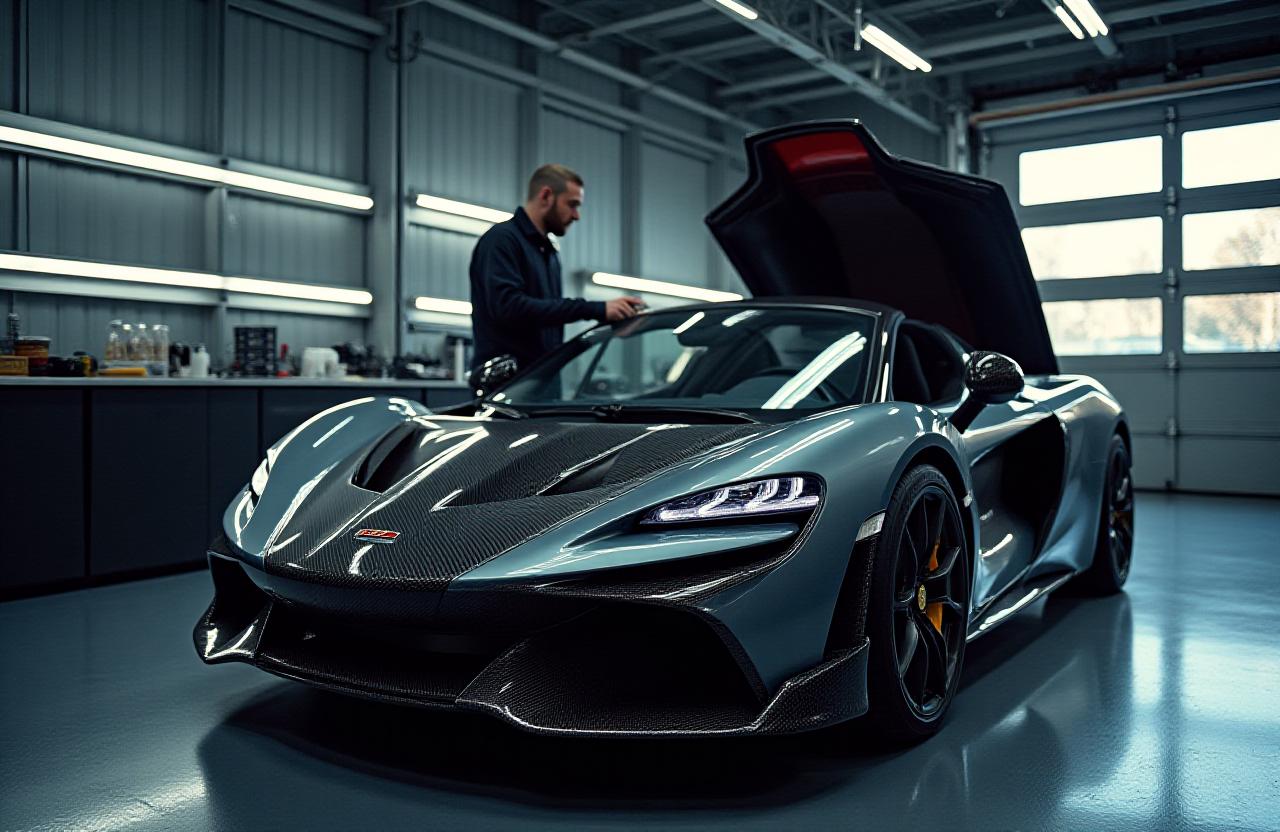 Meccanico esperto al lavoro su un'auto sportiva a Roma